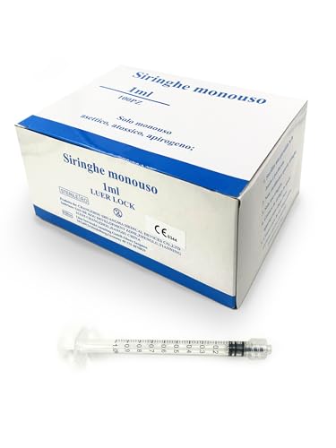 Einwegspritzen 1 ml (100 Stück), steril, ungiftig, latexfrei, Luer-Lock-Kegel