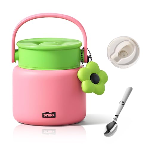 Euakee Thermobehälter für Essen 800ml, 316 Edelstahl Wärmebehälter mit Löffel, Thermobecher Essen Auslaufsicher, Thermo Lunchbox, Weitmundig Warmhaltebox für Kinder, Erwachsene, Suppen (Rosa)