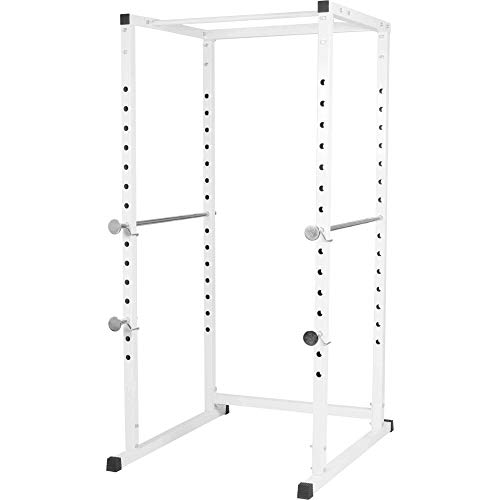 GORILLA SPORTS® Power Rack - 103 x 120 x 212 cm, mit Klimmzugstange und Hantelablage, 15-Fach verstellbar, rutschfeste Gummi-Endkappen, Stahl, Weiß - Power Cage, Kraftstation, Fitnessstation