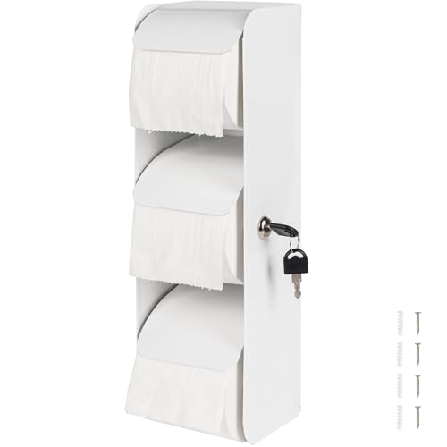 Kommerzieller Toilettenpapierspender aus Edelstahl – 3 Rollenhalter mit Schloss, Wandhalterung – Doppelrollen-Option, Weiß