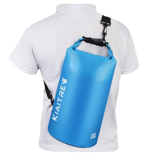 Kiaitre Dry Bag, wasserdichte Tasche mit Schultergurt, 5L 10L 20L Roll Top Wasserdichter Beutel Rucksack für Bootfahren, Rafting, Schwimmen,Snowboarding,Kajak Fahren