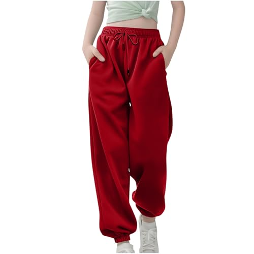 XINYUNZU Jogginghose Jungen Mädchen Jogging Hose Elastische Taille Sporthose Einfarbig Trainingshose Kinder Sweatpants Track Pants Outdoorhose Frühling Freizeithose Warehouse Rot 160