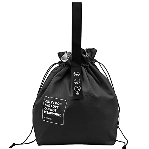 Jinlaili Lunch Tasche, 9L Klein Picknicktasche, Bento Tasche, Wiederverwendbare Tragetasche Stoff, Bento Boxen Isoliertasche, Lunchpaket Tasche für Arbeit Schule Unterwegs (Schwarz)