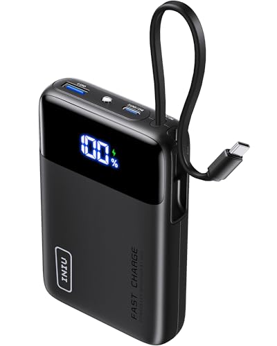 INIU 45W Power Bank, 20000mAh Klein Powerbank mit Integriertem USB-C Kabel, Minigröße Externe Handyakkus USB-C In&Out, Klein Aber Stark für iPhone 16 15 14 13 Laptop Samsung Xiaomi Redmi iPad etc