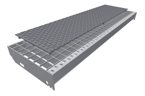 10 Stück Gitterrostauflage genoppt ca. 800x200 mm grau Gleitschutz R11