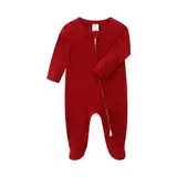 KIDDLETOWN Baby Zipper Pyjama, Unisex Infant Onesie mit Handschuhen Langarm Fuß Pjs (rot, 0-3 Monate)