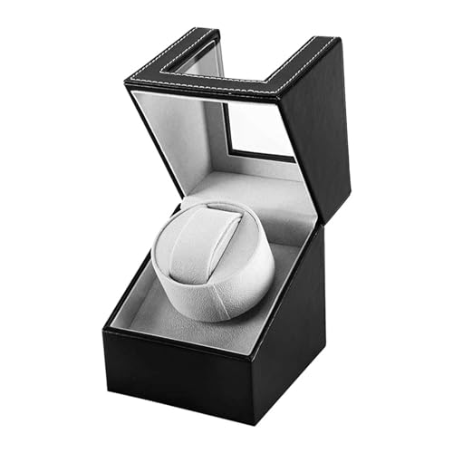 DRAIGERWAY Automatische Uhrenbeweger Box Single Uhrenbeweger PU Leder Uhrengehäuse mit leisem Motor Batteriebetrieb oder Netzteil für Automatikuhren (Schwarz-125B-DGW)