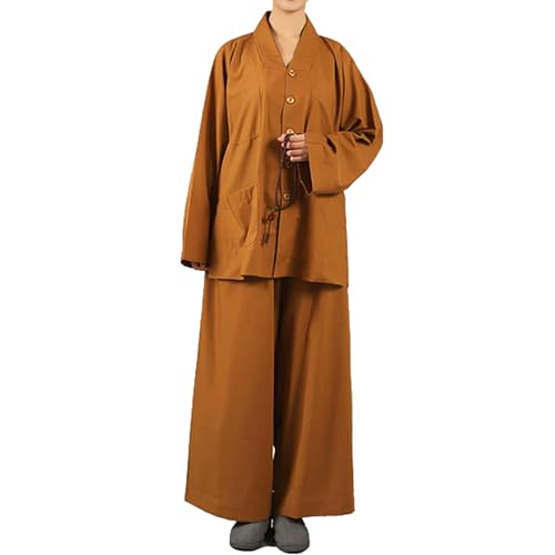 Enigmaire Buddhistische Kleidung,Traditionelle chinesische Robe aus Leinen für Mönche,Meditationskleidung,Unisex MöNch Kung Fu Robe,Bequem und atmungsaktiv,für Sitting,Sutra,Meditation,Practice etc
