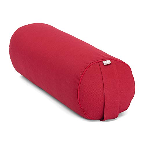 Bodhi | Yoga Bolster ECO | 100% Bio-Baumwolle | Yogarolle mit Bio Dinkelfüllung | Waschbarer Bezug | Yogakissen rund für Restoratives Yoga Übungen | Groß ca. 65 x 22 cm | Bordeaux