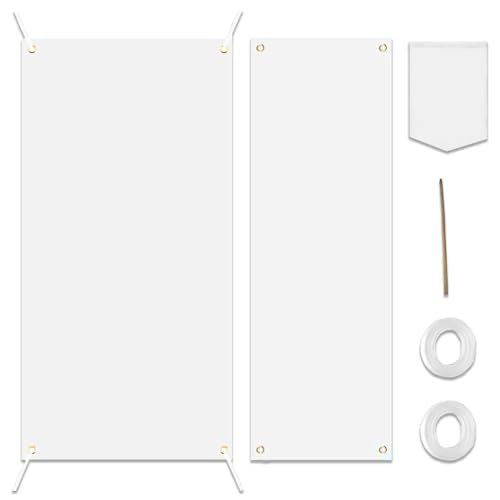 Großes Leeres Banner, 3 Stück Blanko Banner Weiß, Fahnen Banner Blanko, Geeignet für Partys, Leinwand Banner für DIY Painting Hochzeit Geburtstag Partys Outdoor(180×100cm,180×60cm,30×45cm)