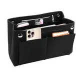 TESSTSY Taschenorganizer Filz 24x8x15 cm, Handtaschen Organizer, Filz Tasche Organizer, Handtasche Organizer, Taschen Innen Organizer, Innentasche für Handtaschen mit Mehreren Fächern (Schwarz)