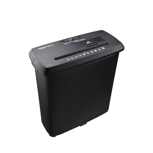 Amazon Basics Streifenschnitt Aktenvernichter für bis zu 8 Blatt (neues Modell), für Papier, CDs und Kreditkarten, Schwarz