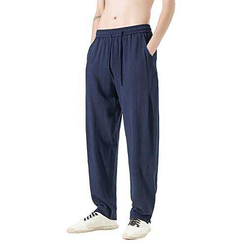 saleangebote Leinenhose Herren,Lang Weite,Leicht Herrenhosen Sommerhose mit Seitentaschen Loose Fit Casual Luftig Baumwollehosen Freizeithose Strandhosen Einfarbige Schlupfhose Summer Pants