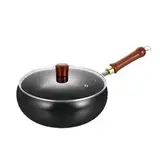Non Stick Pan, Stir Fry Wok, Wooden Handle Cookware, Scratch-Resistant, Flat Bottom Design with No Coating, Ideal for Daily Stewing Recipes and Induction Stir-Frying Meals