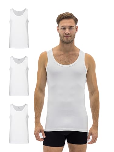 Barrio 13 Unterhemd Herren 3er Pack Feinripp Tank Top mit Stretch aus Baumwolle Herren Unterhemden Tanktop Achselshirts Weiss 3XL