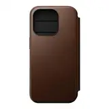 Nomad Moderne Leder-Folio-Schutzhülle für iPhone 15 Pro – Mag Safe Wireless Charging Lederhülle, 3 Kartenfächer, 360° schützender Bumper & 3 m Fallschutz – Braun