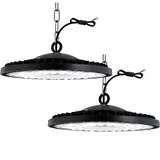 Jefedana 2pcs-300W LED Strahler Industrielampe,30000LM UFO LED Werkstattlampe IP65 LED High Bay Licht, UFO LED Werkstattlampe 6500K Kaltweiß Hallenbeleuchtung für Werkstätten Industrie Fabrikhallen