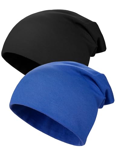 Kiiwah 2 Stück Kinder Slouch Beanie Mütze, Weiche Wintermützen für Jungen Mädchen, Warme Kindermützen Doppellagige Baby Strickmütze für Kinder Frühling, Herbst, Winter-Schwarz, Dunkelblau