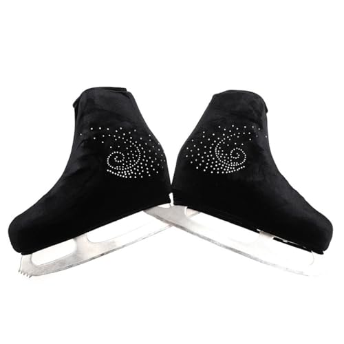 Blausky 1 Paar Unisex Samt-Skates Cover,Eiskunstlauf Schuhüberzieher mit Strass Überziehsocke reißfester & elastischer Überzug für Inlineskates Rollschuhe und Schlittschuhe,Schwarz,M(33-36)