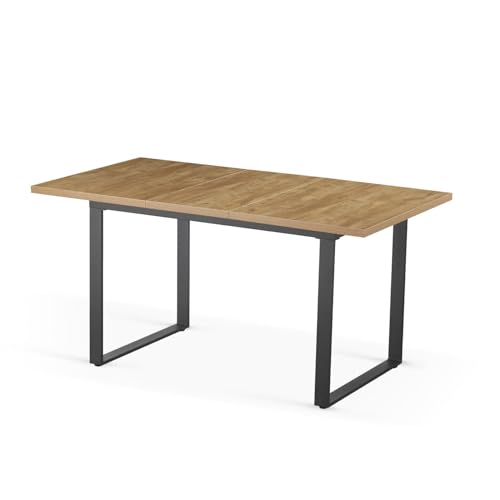 B&D home Esstisch ANNA | ausziehbar 120-160 x80 cm 4-6 Personen Küchentisch Holztisch mit Kufengestell schwarz für Küche, Esszimmer | skandinavisch industrial Design | Wildeiche Optik, 11202-US-EIWL-P