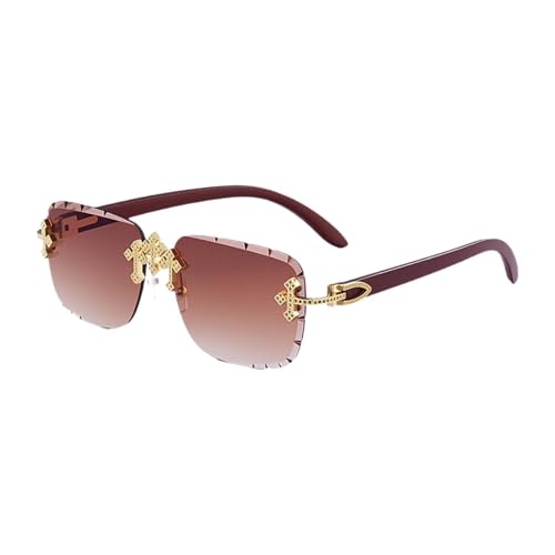 Colcolo Rechteckige randlose Sonnenbrille, Brillenschutz Metall Sonnenbrille, rahmenlose Brille für Reiseinkäufe Frauen Männer Männer, Braun