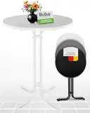 BeFair Stehtisch Klappbar Weiß, 70 cm Rund, Nico - Stabiler Klapptisch in Höhe 110 cm mit 4 praktischen Haken für Jacken oder Handtaschen - Wetterbeständig, mit kratzfester Tischplatte