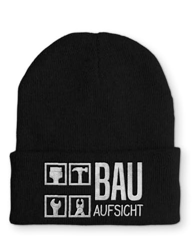 tshirtladen Spruchmütze Strickmütze Bauaufsicht Wintermütze Mütze lustige Beanie mit Stick OneSize, Farbe: Black
