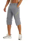 KEFITEVD 3/4 Hose Herren Leicht Wanderhose Sommer Stretch Caprihose Männer Cargo Bermuda Outdoor Hose Hellgrau 38