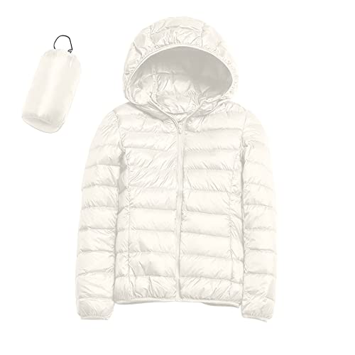 Leichte Daunenjacke Mit Kapuze Damen PufferJacke Steppjacke Leichter Daunenmantel Winter Daunen Winterjacke Ultraleichte Steppjacken Frauen Federleichte Softdaunenjacke Übergangsjacke Dünne (White, L)