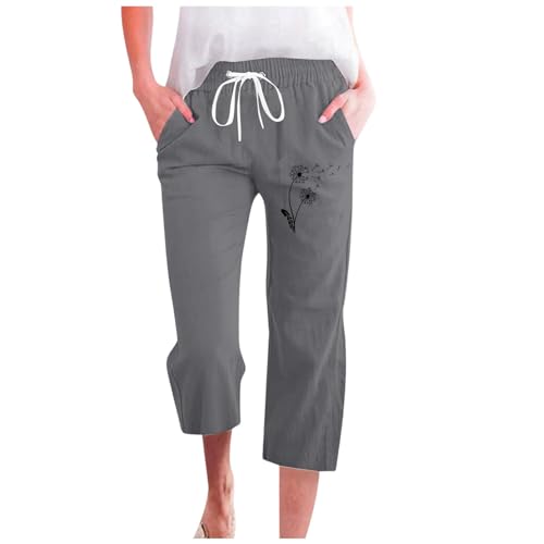Cargo-Trainingshose für Damen, leichte Jogginghose, Anzughose, elegant, Strand, Sommer, bequem, lockeres Leinen, grau, XL