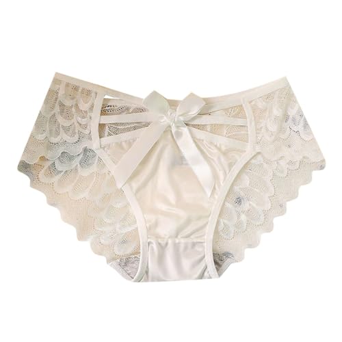 Unterhosen Damen Baumwolle Unterwäsche Slip Spitze, schöne und sexy, exquisit bestickte Dreieckshose mit niedriger Taille Sexy Unterwäsche Unten Offen (White, L)