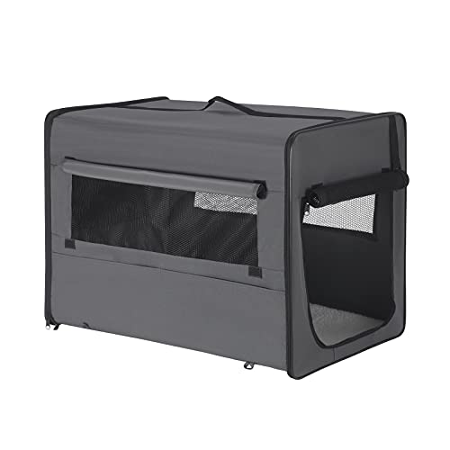 EUGAD Faltbare Hundebox B74xH56xT49cm für mittlere Hunde (Hundehöhe≤45cm&Hundelänge≤60cm) Hundetransportbox Auto Reisebox Autobox Hundetasche Katzentasche Katzenbox Grau 0339GL