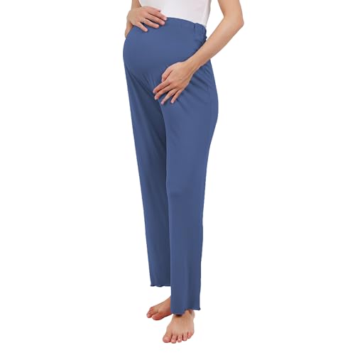 OCCIENTEC Damen Umstandshose mit Verstellbarer Bund Damen Einfarbige Umstands-Pyjamahose hoseSchwangerschafts-Lounge-Hose Marineblau,M