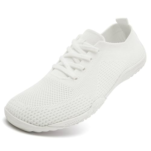 JUEQIBAA Hausschuhe Damen Barfussschuhe Sommerschuhe Slip On Schuhe Turnschuhe Outdoor Indoor Sneakers rutschfest Barefoot Shoes Traillaufschuhe Weiss 38 EU