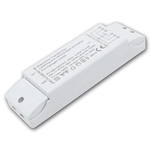 Max Track Halogen-Trafo, 230/12V/50-150W, Überlastungsschutz, Temperatursicherung, dimmbar, 160 x 46 x 30 mm, weiß