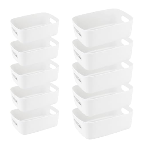 10 Stück Aufbewahrungsboxen aus Kunststoff, Stapelbare Aufbewahrung Organizer Korb Boxen mit Griffen für Küche, Schrank, Büro, Bad, Spielzeug, Home Tidy Open Storage Bins mit Griffen, 2 Größe