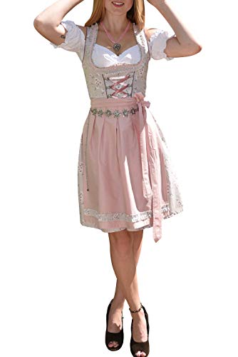 Golden Trachten-Kleid Dirndl Damen 3 TLG., Midi für Oktoberfest, mit Schürze und Bluse, 502GT (48)