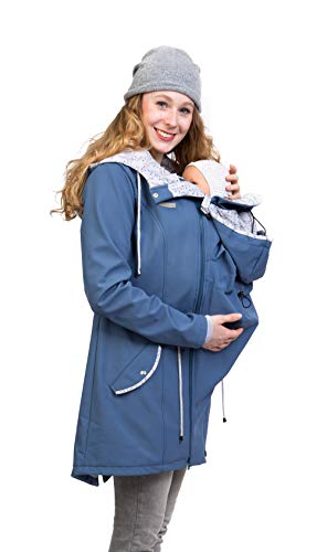 Viva la Mama - Umstandsjacke Tragejacke mit Einsatz Softshell Rücken Bauch Tragen - PINA schieferblau - M