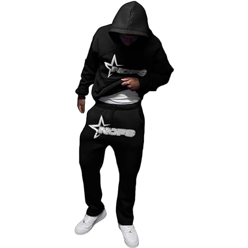 Zweiteiler Herren Trainingsanzug NOFS 2-Teilig Tracksuit mit Hoodie und Sporthose Streetwear Style Hoodie Sporthose Sportanzug Sweatjacke Streatwear Trainingshose Pullover Sporthosen Anzug Outfit