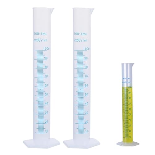 2 Stück Messzylinder, Flüssigkeitsmesswerkzeug, Messbecher 100ml, Transparent Messzylinder, Messzylinder aus Kunststoff, Labor-Reagenzglas