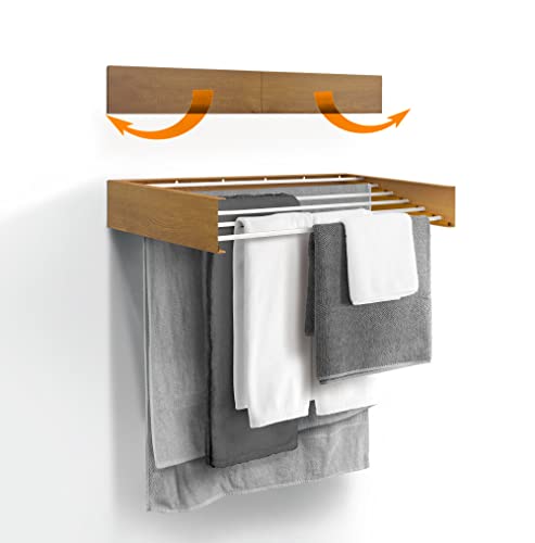 Urban Nouk Wäscheständer Wäscheständer - Wandmontage - Einziehbar - Wäscheständer klappbar klappbar für Innen oder Außen - Platzsparend Kompaktes schlankes Design (Holzoptik, 100 cm)