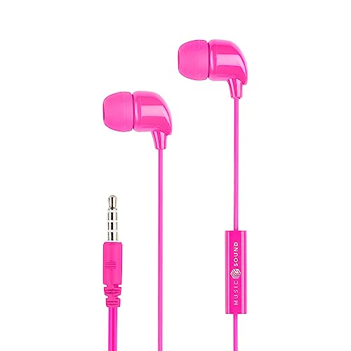 Music Sound | Kopfhörer mit Kabel Fullcolor Intra-auriculaires | In-Ear-Stereokopfhörer mit Kabel und eingebautem Mikrofon - 3,5-mm-Klinkenstecker - 1,2 m Anti-Tangle-Kabel – Farbe Rosa