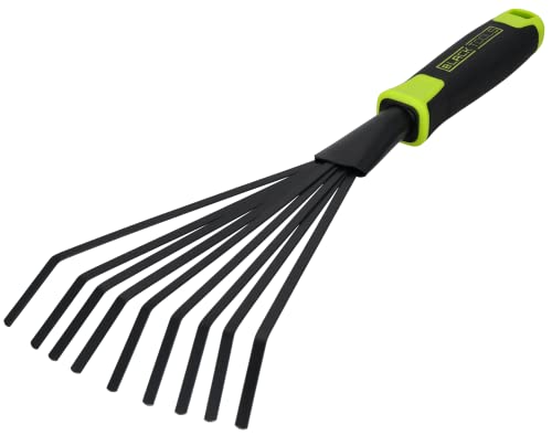 BLACK TOOLS® Garden Fächerbesen | Ideal zum Aufrechen von Laub | Rutschfester Griff | Korrosionsgeschützt | Länge 40 cm | Garten, Kübel, Balkonkästen, Beete