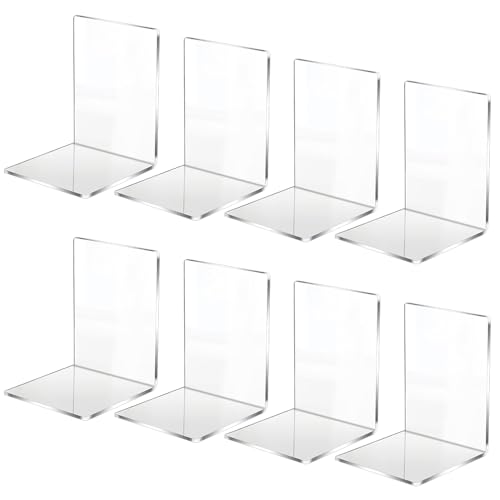 REFORUNG 8 Stück Klarer Buchständer aus Acryl Buchstützen-Set Transparente Bücherhalter Prospektständer Buchstopper Klarer Buchständer Buchhalter Regal,rutschfest Klar Schreibtisch Veranstalter