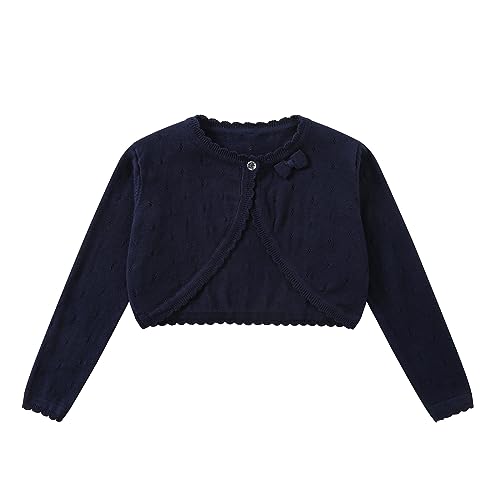 Yealoo Bolero Mädchen Lange Ärmel Strickjacke Kinder Bolerojacke Schulterjacke Kommunionkleid Baumwolle mit Schleife