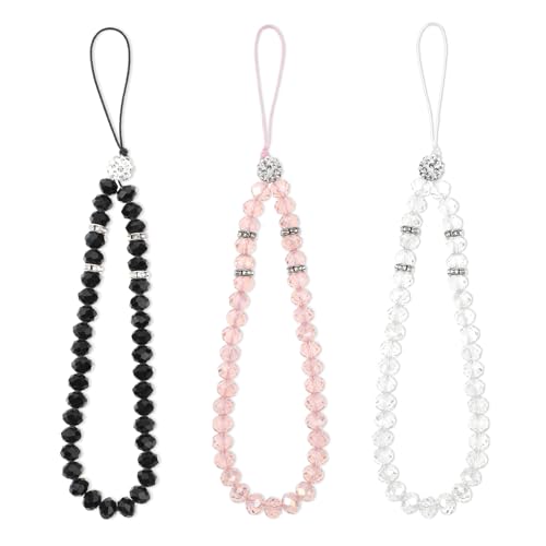 Molain Handykette, 3pcs Handy Lanyard, Handgelenk Universal Kurz Handyanhänger Handy-Lanyard-Charms kompatibel mit jedem Handy, Smartphone und Handy Hülle(Rosa+Weiß+Schwarz)