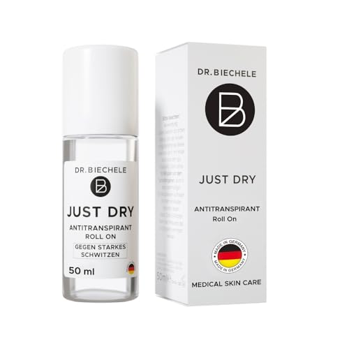 Dr. Biechele - Just Dry Antitranspirant - Deo gegen starkes Schwitzen - Medizinisches Anti Schweiß Roll On für langanhaltendes frische Gefühl - Ohne Parfum, ohne Alkohol & Ohne Parabene - 50 ml