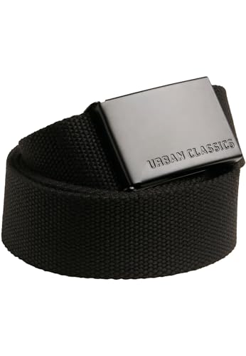 Urban Classics Unisex Gürtel Canvas Belt, One Size verstellbare Unisex Canvasgürtel, Metallschließe mit Logo-Prägung, black/black, one size