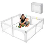 Laufstall Baby 150×180cm Faltbar Laufgitter, Form- und Größenverstellbar zusammenklappbar Spielgitter, Sicherer Baby-Spielbereich, Babyzaun,atmungsaktives Netz Laufgitter, 8-Platte,Hellgrau