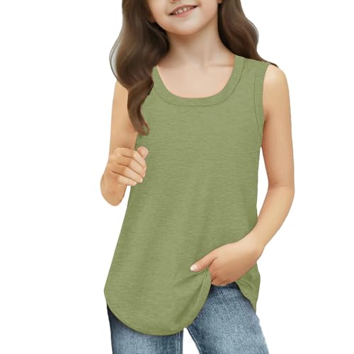 Ärmellose Sportweste für Mädchen, atmungsaktiv, Lauftop für Kinder, bequem, einfarbig, Weste für Schule, Sport und Sommer-Workouts, grün, 7-8 Jahre